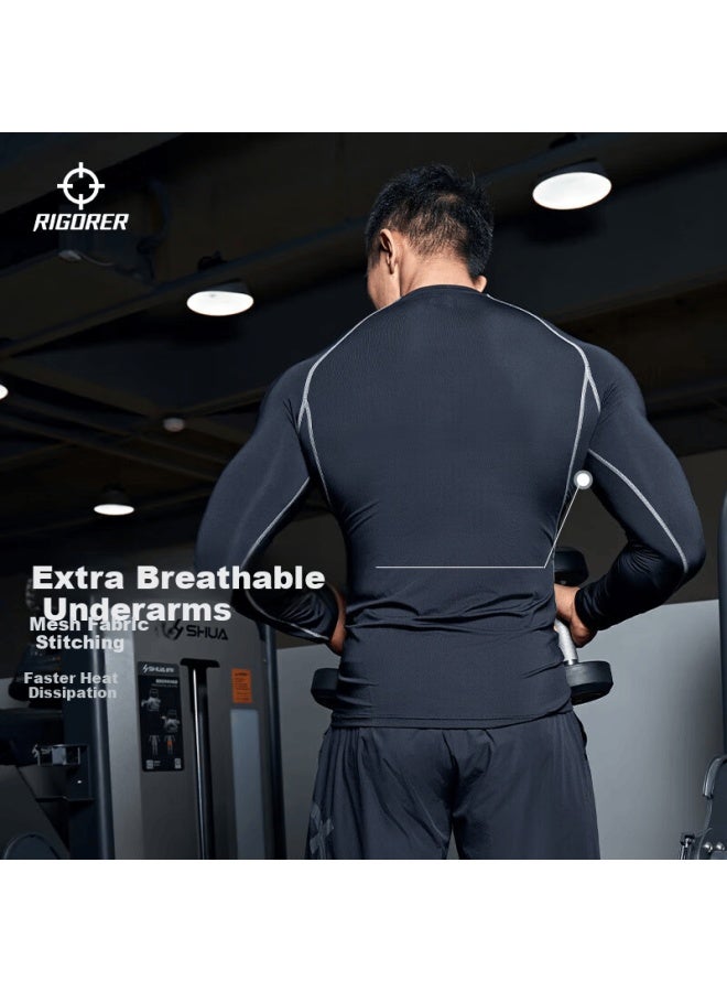 Rigorer Men's Quick-dry Compression Fitness Long Sleeve Shirt, Stylish Casual Sportswear, Comfortable Breathable Sweatshirt - Image 3