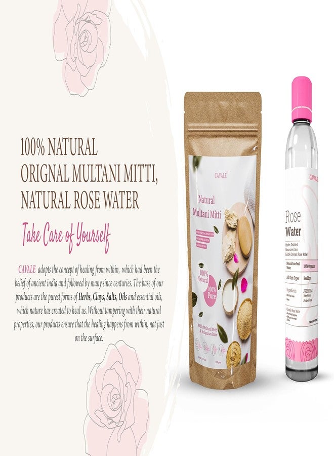 Cavale 100% Pure Natural & Organic Multani Mitti Powder with Bulgarian Rose, Rose Water For Skin & Hair Care, Paraben Free (250G Multani Mitti, 120ml Rose Water) - Image 2