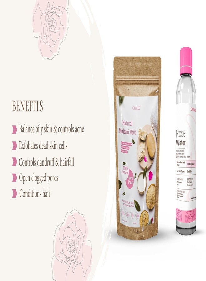 Cavale 100% Pure Natural & Organic Multani Mitti Powder with Bulgarian Rose, Rose Water For Skin & Hair Care, Paraben Free (250G Multani Mitti, 120ml Rose Water) - Image 4