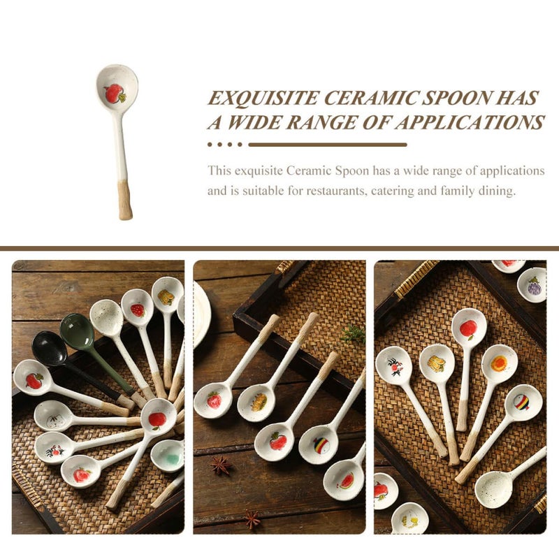 Japanese Style Ceramic Soup Spoon Long Handle Lightweight Watermelon Color Kitchen Tableware - Image 4