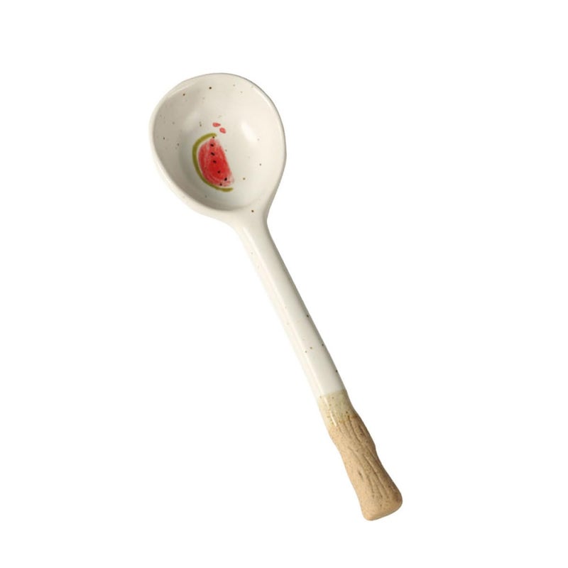 Japanese Style Ceramic Soup Spoon Long Handle Lightweight Watermelon Color Kitchen Tableware - Image 2