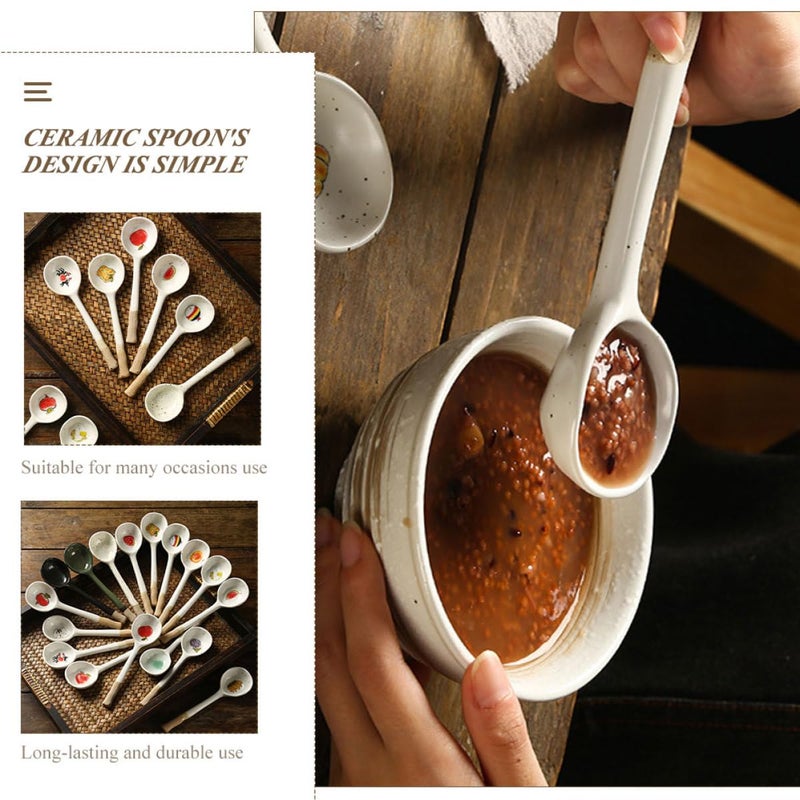 Japanese Style Ceramic Soup Spoon Long Handle Lightweight Watermelon Color Kitchen Tableware - Image 5