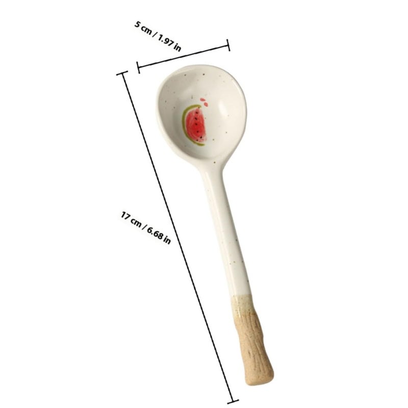 Japanese Style Ceramic Soup Spoon Long Handle Lightweight Watermelon Color Kitchen Tableware - Image 3