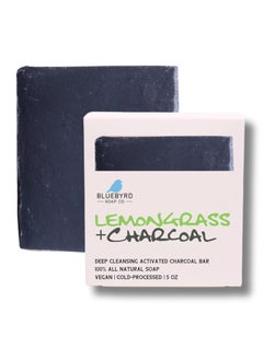 BLUEBYRD SOAP CO. BLUEBYRD Soap Lemongrass Essential Oil Soap - 100% All Natural Charcoal Black Soap Bar | Detoxifying, Cleansing Activated Charcoal Body Wash Bar - Handmade in USA, Vegan (Lemongrass Charcoal) 