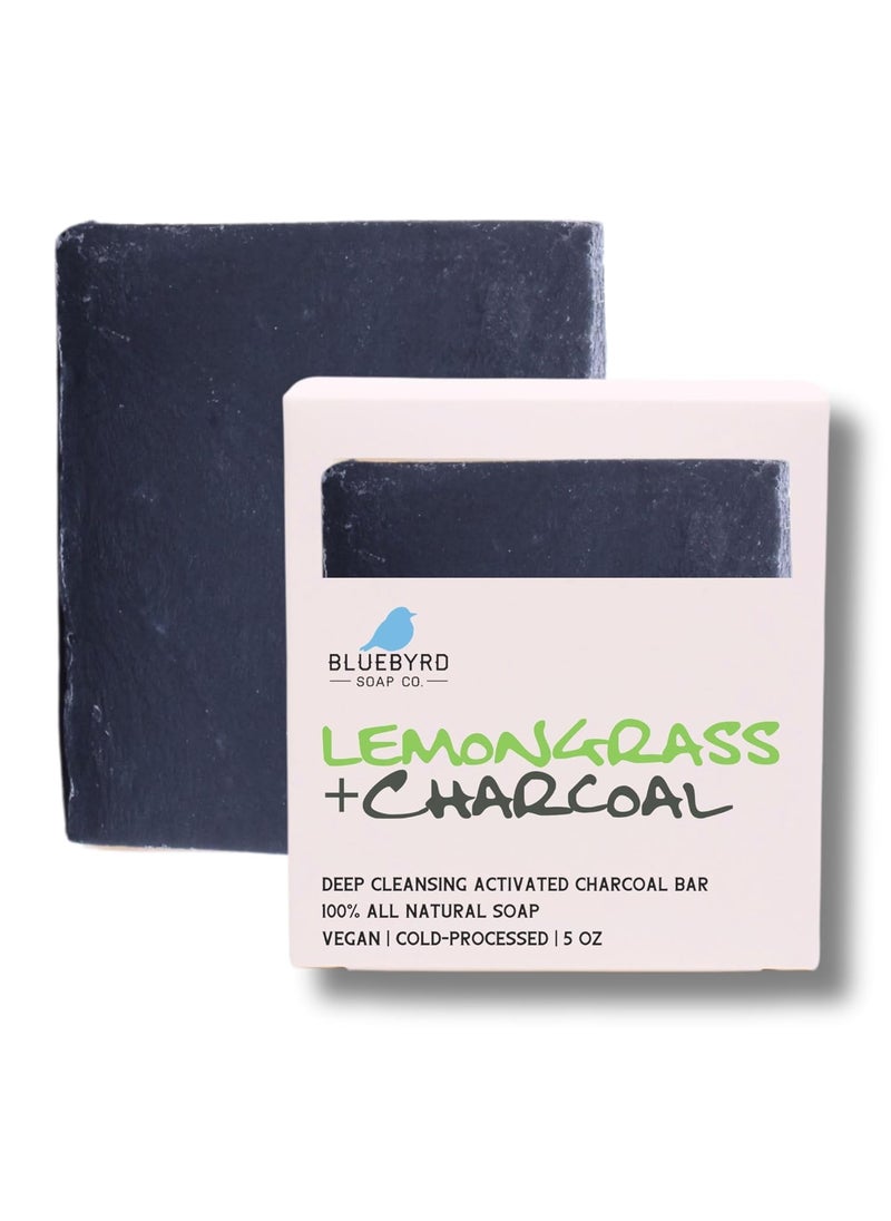 BLUEBYRD SOAP CO. BLUEBYRD Soap Lemongrass Essential Oil Soap - 100% All Natural Charcoal Black Soap Bar | Detoxifying, Cleansing Activated Charcoal Body Wash Bar - Handmade in USA, Vegan (Lemongrass Charcoal) 