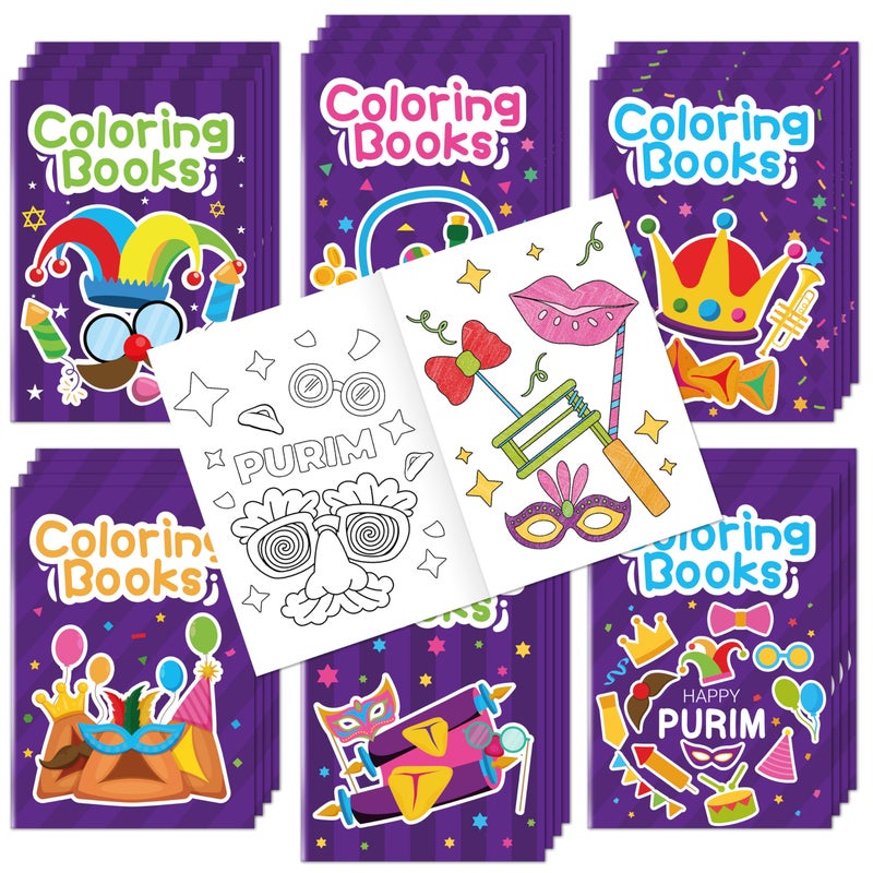 JAPBOR Purim Coloring Books for Kids Mini Happy Purim Color Book Bulk for Party Favors Jewish Carnival Holiday Small Colour Pages for Gifts Class School Drawing Painting Games Goodie Bags Fillers - Image 3