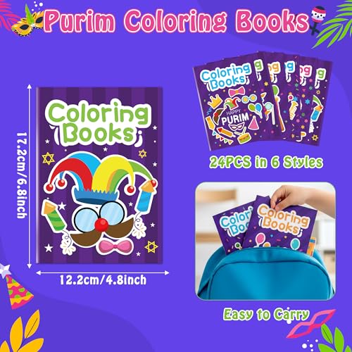 JAPBOR Purim Coloring Books for Kids Mini Happy Purim Color Book Bulk for Party Favors Jewish Carnival Holiday Small Colour Pages for Gifts Class School Drawing Painting Games Goodie Bags Fillers - Image 5