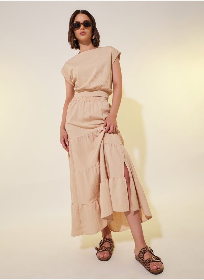 Take Two Crinkled Extended Sleeves Top and Tiered Maxi Skirt Co-Ords  - Image 1