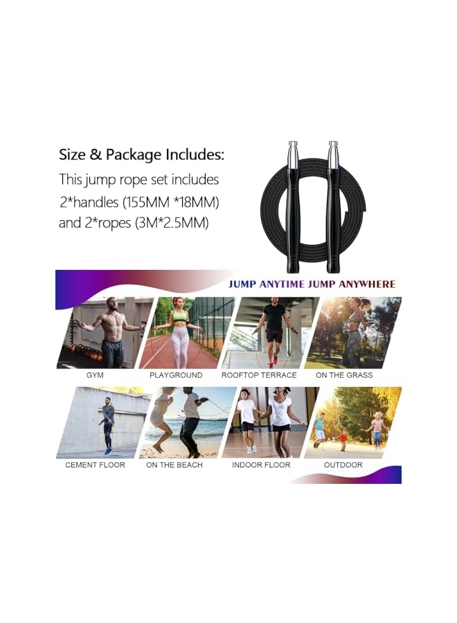 PROMASS Jumping Rope,High Speed Skip Rope Durable Grip With 2 Skipping Rope Tangle-Free Skipping Rope Adjustable Self-Locking 360 Degree Spin Jump Rope For Men Women Kids Fitness Exercise-Black - Image 2