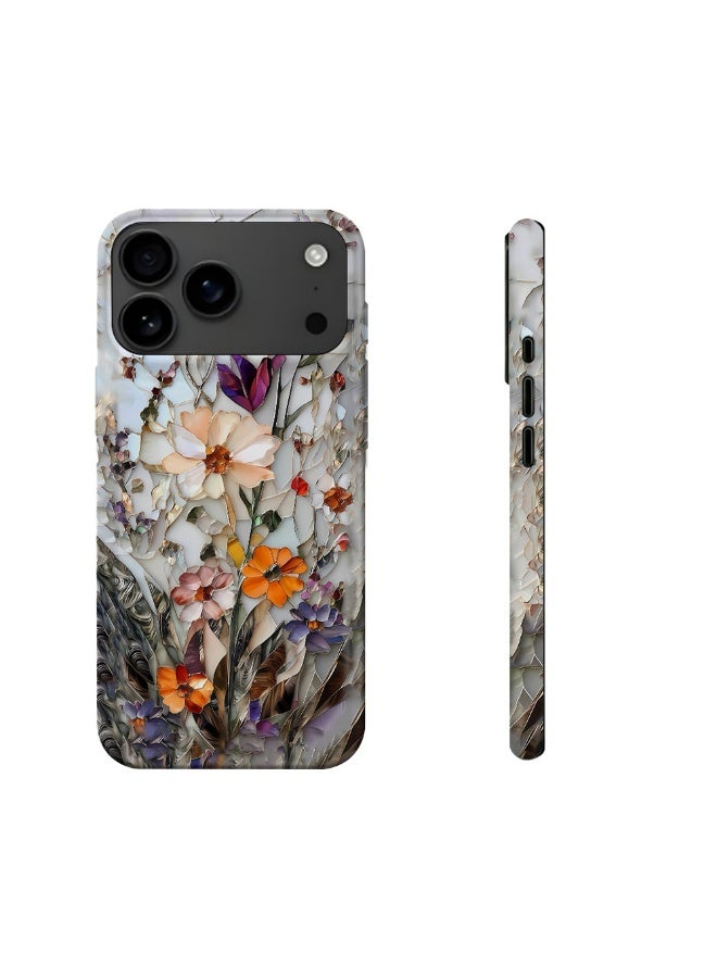 HaDoii Dual-Layer Hard Shell Silicone Cover for iPhone 17 Pro Max, Supports Wireless Charging, Cute Aesthetic Protective Phone Case for Women, Marble Pressed Flower Pattern - Image 1