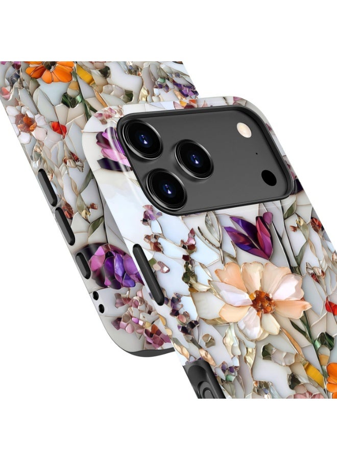 HaDoii Dual-Layer Hard Shell Silicone Cover for iPhone 17 Pro Max, Supports Wireless Charging, Cute Aesthetic Protective Phone Case for Women, Marble Pressed Flower Pattern - Image 5
