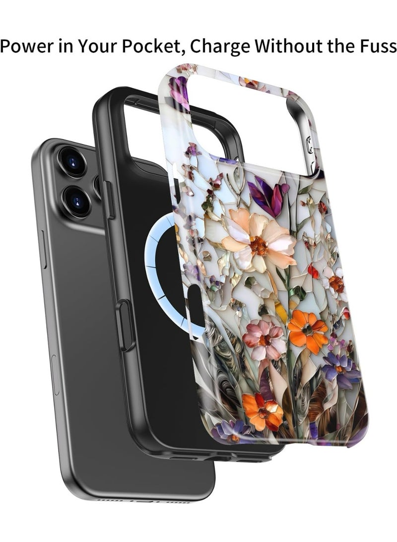 HaDoii Dual-Layer Hard Shell Silicone Cover for iPhone 17 Pro Max, Supports Wireless Charging, Cute Aesthetic Protective Phone Case for Women, Marble Pressed Flower Pattern - Image 4