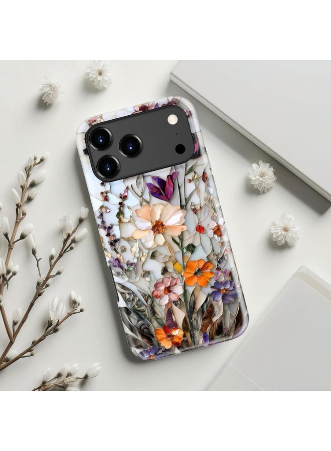 HaDoii Dual-Layer Hard Shell Silicone Cover for iPhone 17 Pro Max, Supports Wireless Charging, Cute Aesthetic Protective Phone Case for Women, Marble Pressed Flower Pattern - Image 3