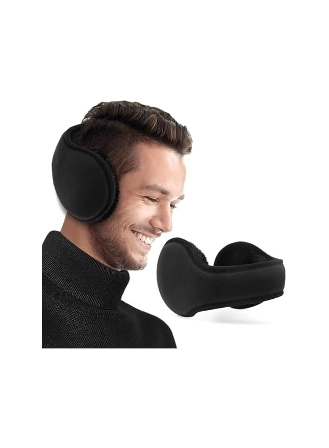 PROMASS Ear Muffs Winter Women Men Unisex, Adjustable Foldable Soft Warm Ear Warmers, Behind The Head Winter Warm Fur Earmuffs for Outdoor Activities, Cold Weather, Black - Image 1