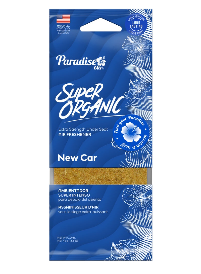 Paradise Air Super Organic Air Freshener - New Car Scent - Extra Strength Under Seat Scented Pad - 46g (1.62 oz) - Made in USA