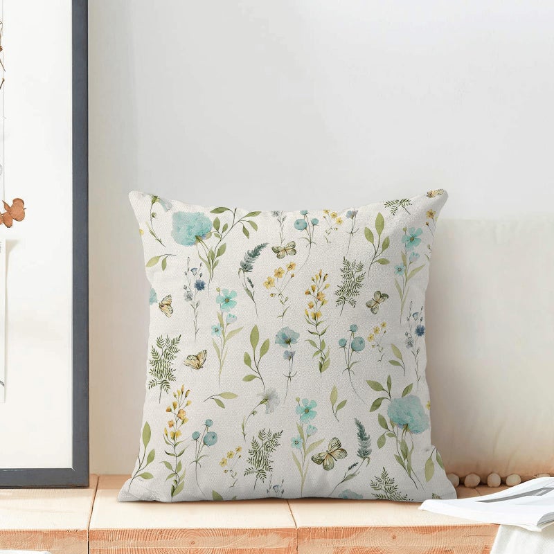 AEIOAE Spring Pillow Covers 18x18 Inch Set of 2, Aqua Teal Sage Green Wild Flower Throw Pillows Case,Colorful Seasonal Floral Plant Outdoor Decorative Farmhouse Decor Cushion Covers for Sofa Bed Couch - Image 3