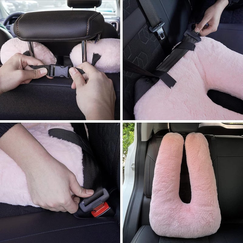 Atablyn Pink Soft Cotton Travel Neck Pillow -Ergonomic Support for Child and Adult Car Seats, Cozy Compact Pillow for Long-Distance Travel Essentials - Image 5