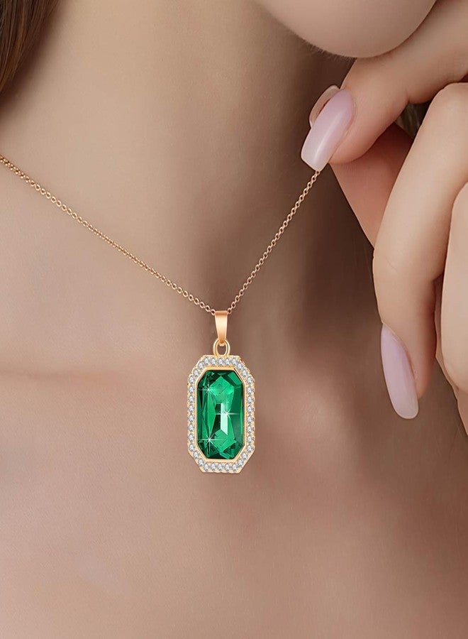 إيفيفك قلادة ثمانية الأضلاع مرصعة بكريستال نمساوي للنساء، مطلية بالذهب عيار 14 قيراط، قلادة رقيقة مضادة للحساسية (زمرد) - Image 2