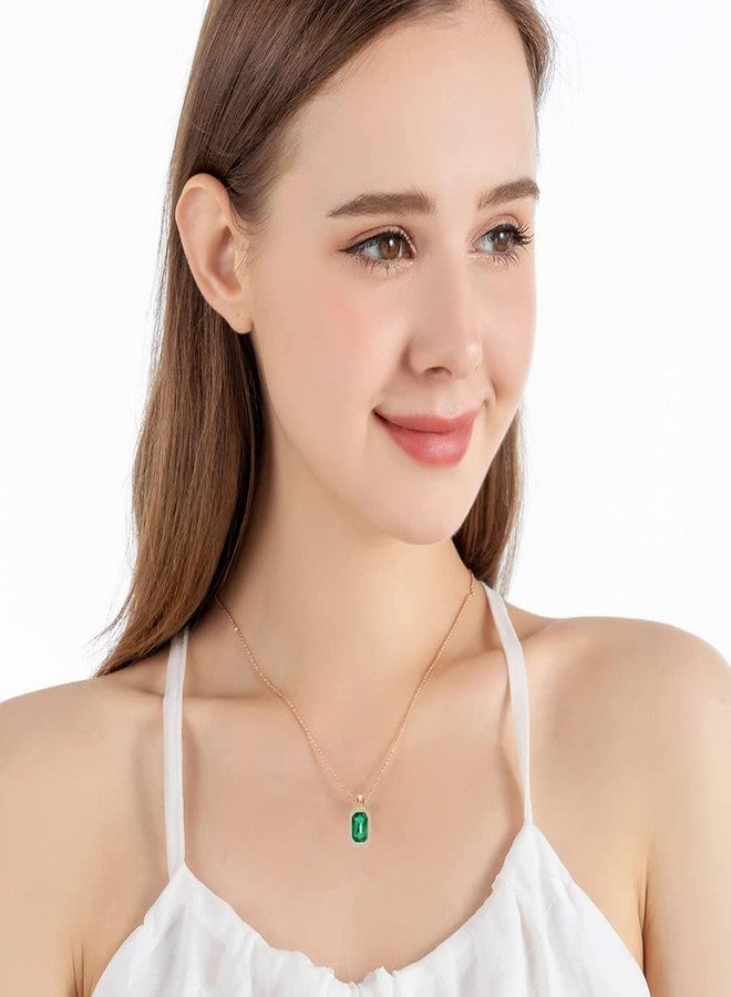 إيفيفك قلادة ثمانية الأضلاع مرصعة بكريستال نمساوي للنساء، مطلية بالذهب عيار 14 قيراط، قلادة رقيقة مضادة للحساسية (زمرد) - Image 3