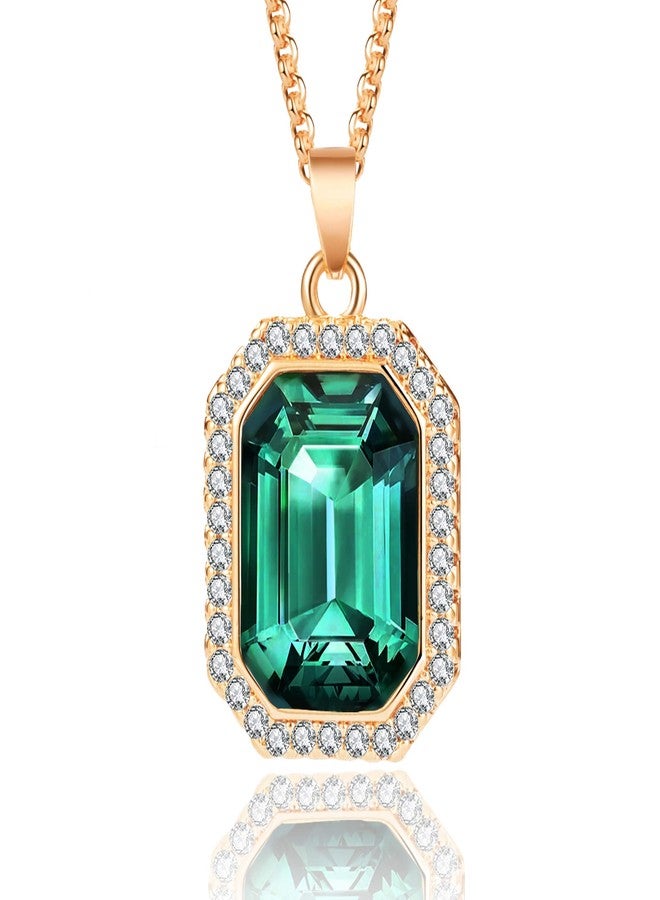 إيفيفك قلادة ثمانية الأضلاع مرصعة بكريستال نمساوي للنساء، مطلية بالذهب عيار 14 قيراط، قلادة رقيقة مضادة للحساسية (زمرد) - Image 1
