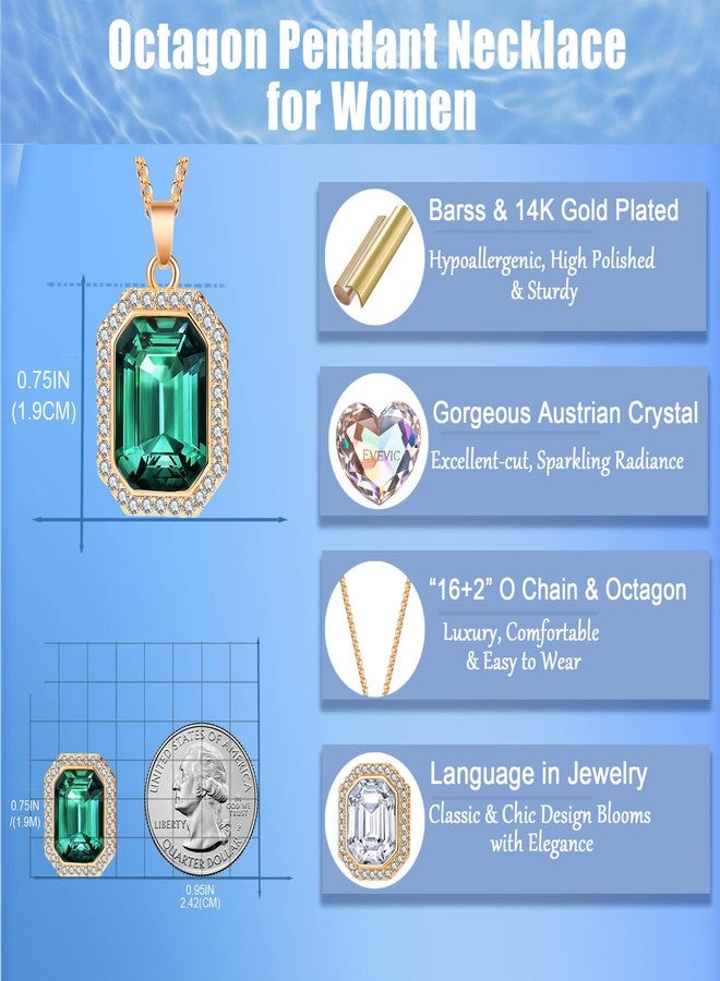 إيفيفك قلادة ثمانية الأضلاع مرصعة بكريستال نمساوي للنساء، مطلية بالذهب عيار 14 قيراط، قلادة رقيقة مضادة للحساسية (زمرد) - Image 5