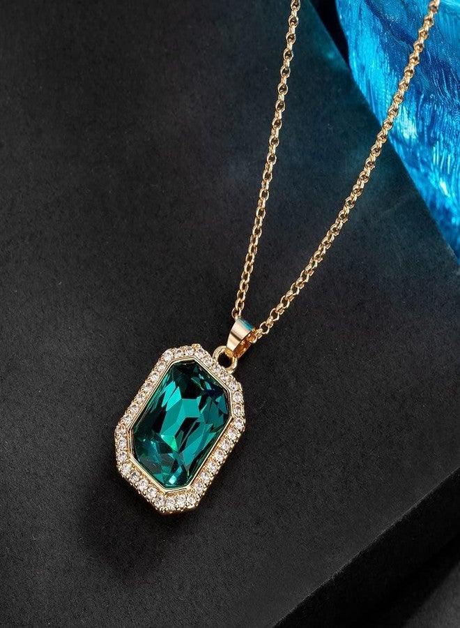 إيفيفك قلادة ثمانية الأضلاع مرصعة بكريستال نمساوي للنساء، مطلية بالذهب عيار 14 قيراط، قلادة رقيقة مضادة للحساسية (زمرد) - Image 4
