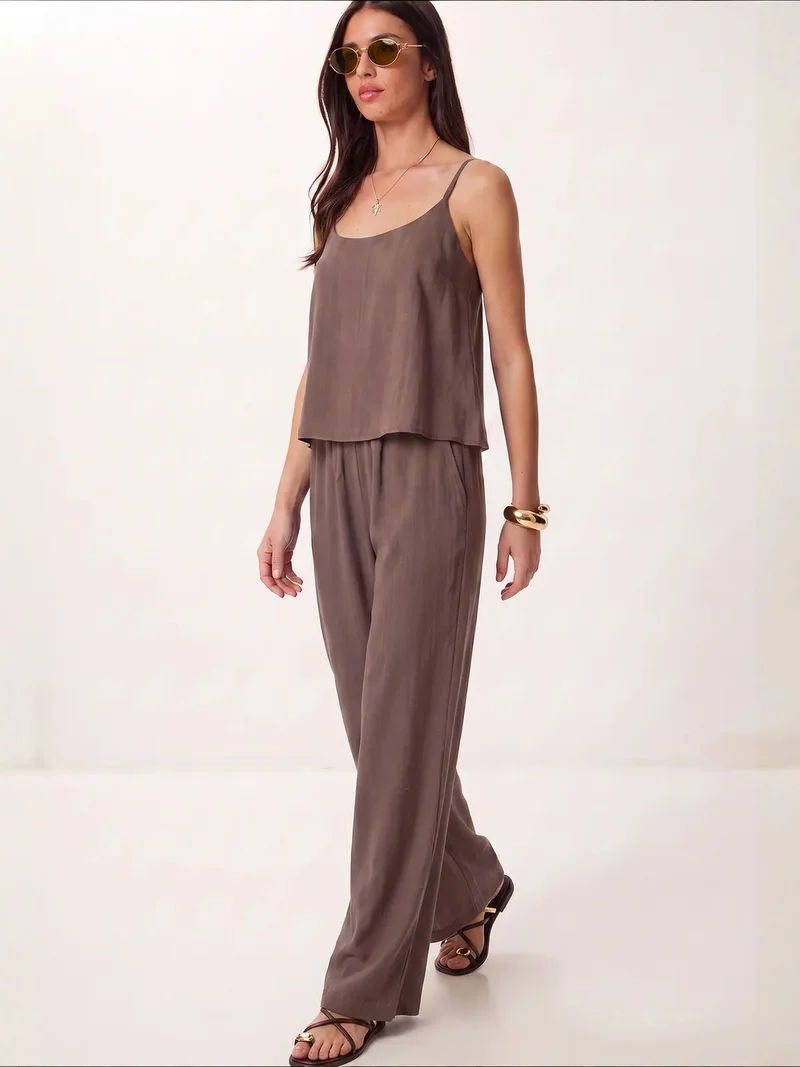 ISTANBUL V-Neck Sleeveless Two-Piece Coord Set with Wide Leg Pants