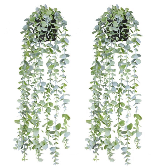 Fake Hanging Plants Eucalyptus Potted Artificial Plant Small Faux Ivy Vines Decor for Floating Shelf Kitchen Bathroom Cabinets Indoor Outdoor Pack of 2 236 Inches Long