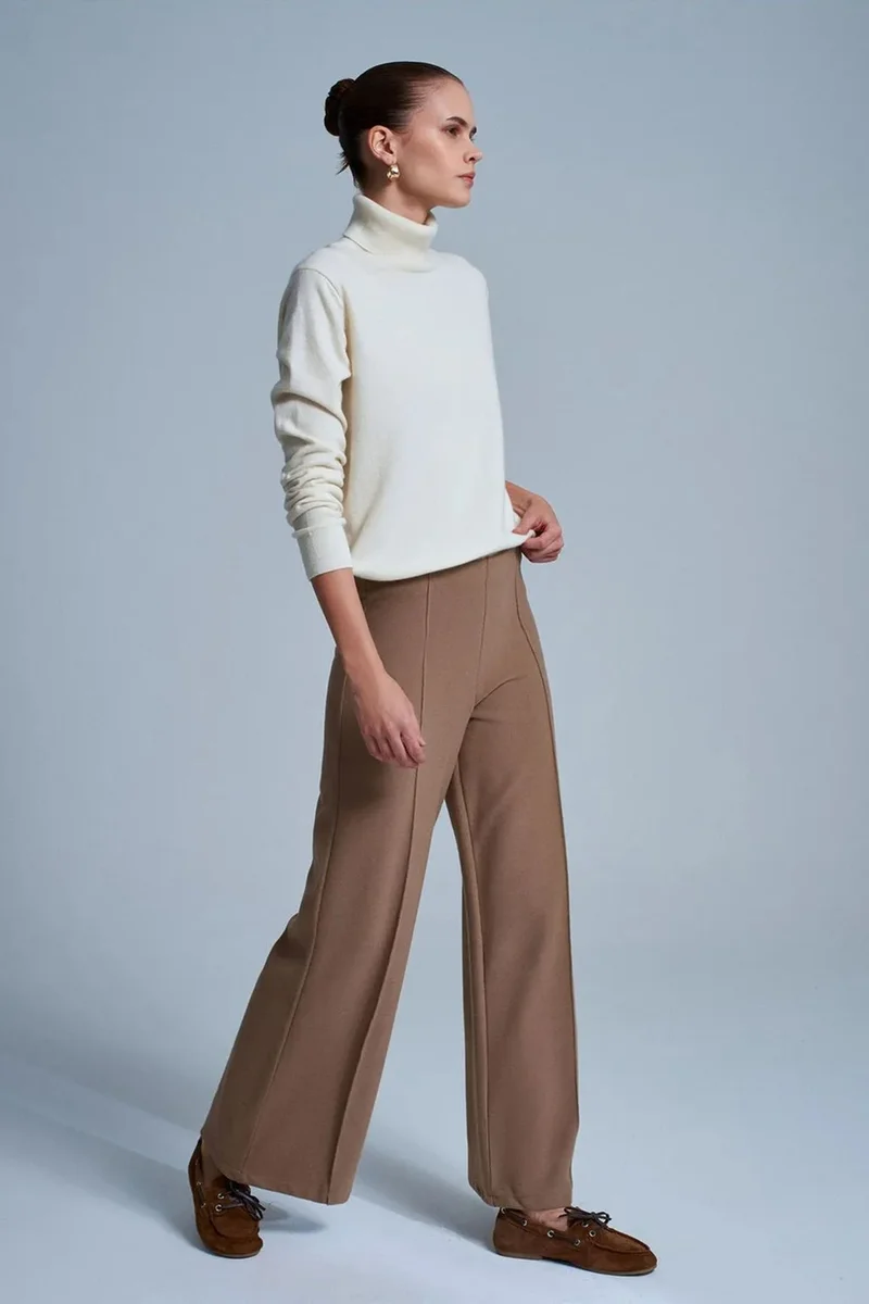 Dilvin Camel Brown DILVIN Women's Wide-Leg Knit Trousers for Women | Best Price UAE