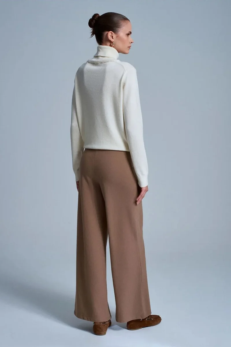 Dilvin Camel Brown DILVIN Women's Wide-Leg Knit Trousers for Women | Best Price UAE