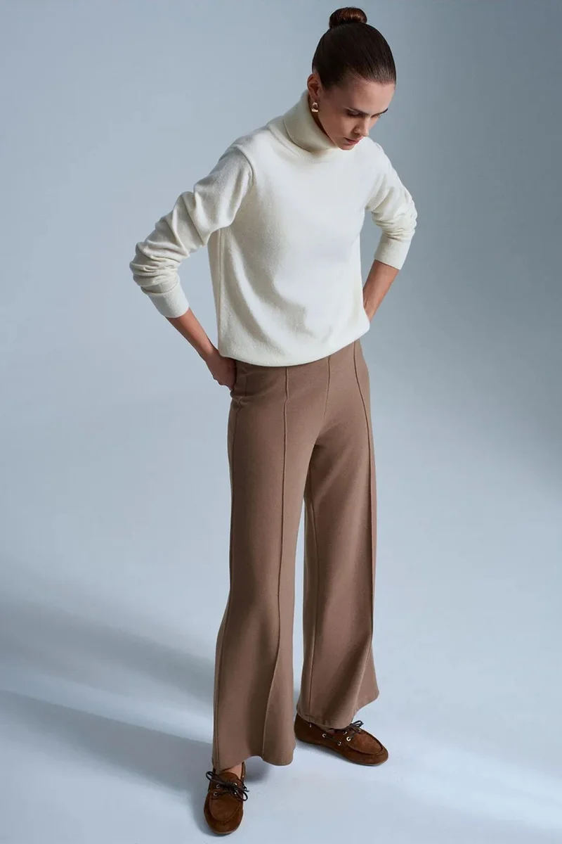 Dilvin Camel Brown DILVIN Women's Wide-Leg Knit Trousers for Women | Best Price UAE