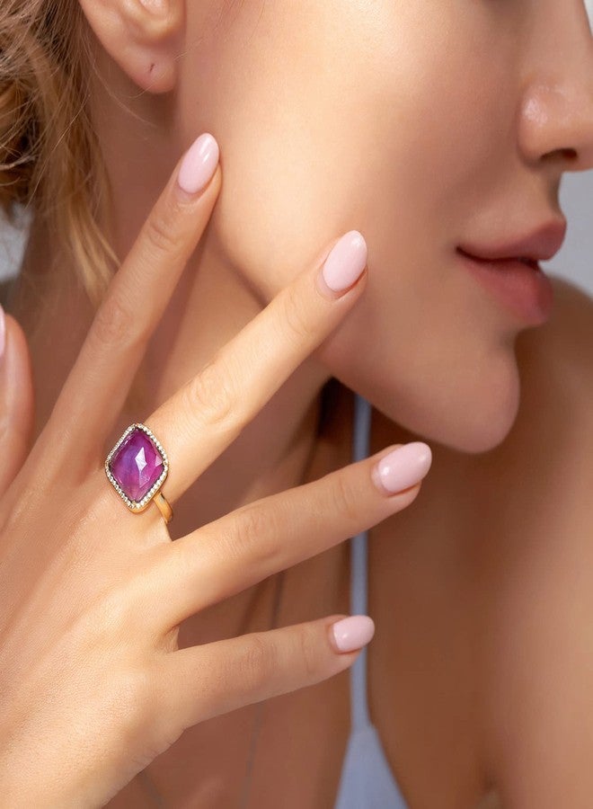 Jupiter Natural Amethyst Rings, 14K Gold Plated Genuine Gemstone Square Ring with Zirconia for Women, February Birthstone Ring Jewelry Gifts for Valentine's Day, Birthday (13mm Amethyst, Ring Size 7) - Image 4