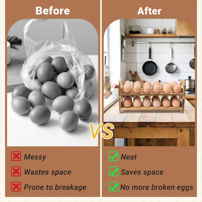 Yuoyar Wooden Fresh Egg Holder Countertop - Stackable egg storage for Gathering Fresh Eggs - 24-Hole Egg Rack for Counter - Image 2