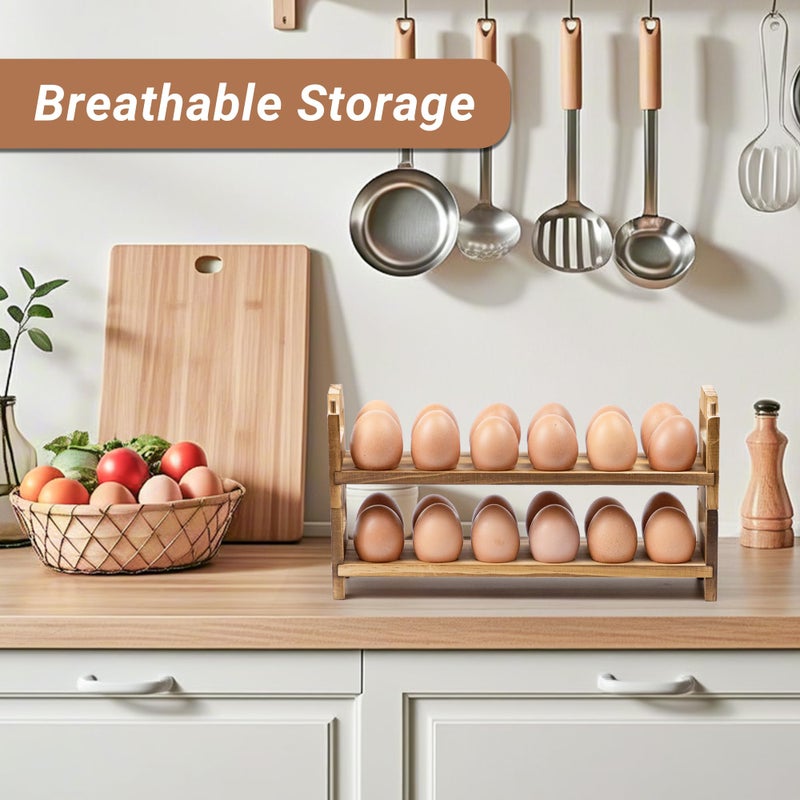 Yuoyar Wooden Fresh Egg Holder Countertop - Stackable egg storage for Gathering Fresh Eggs - 24-Hole Egg Rack for Counter - Image 5