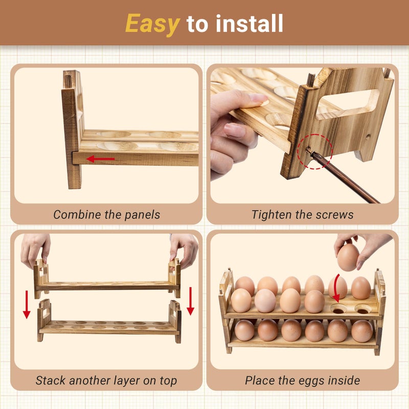 Yuoyar Wooden Fresh Egg Holder Countertop - Stackable egg storage for Gathering Fresh Eggs - 24-Hole Egg Rack for Counter - Image 3