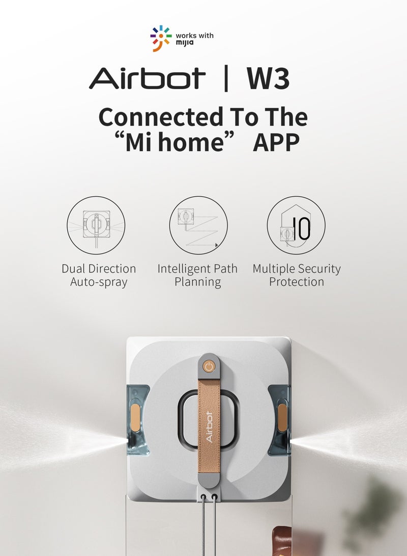 آيربوت روبوت تنظيف النوافذ Airbot W3 - فوهتان مع رذاذ بالموجات فوق الصوتية، وتخطيط ذكي للمسار، وقوة شفط 11000 باسكال، وتقنية اكتشاف الحواف، وUPS لمدة 20 دقيقة، و4 أوضاع تنظيف، ونظام MiHome Control Mijia Ecosystem - Image 2