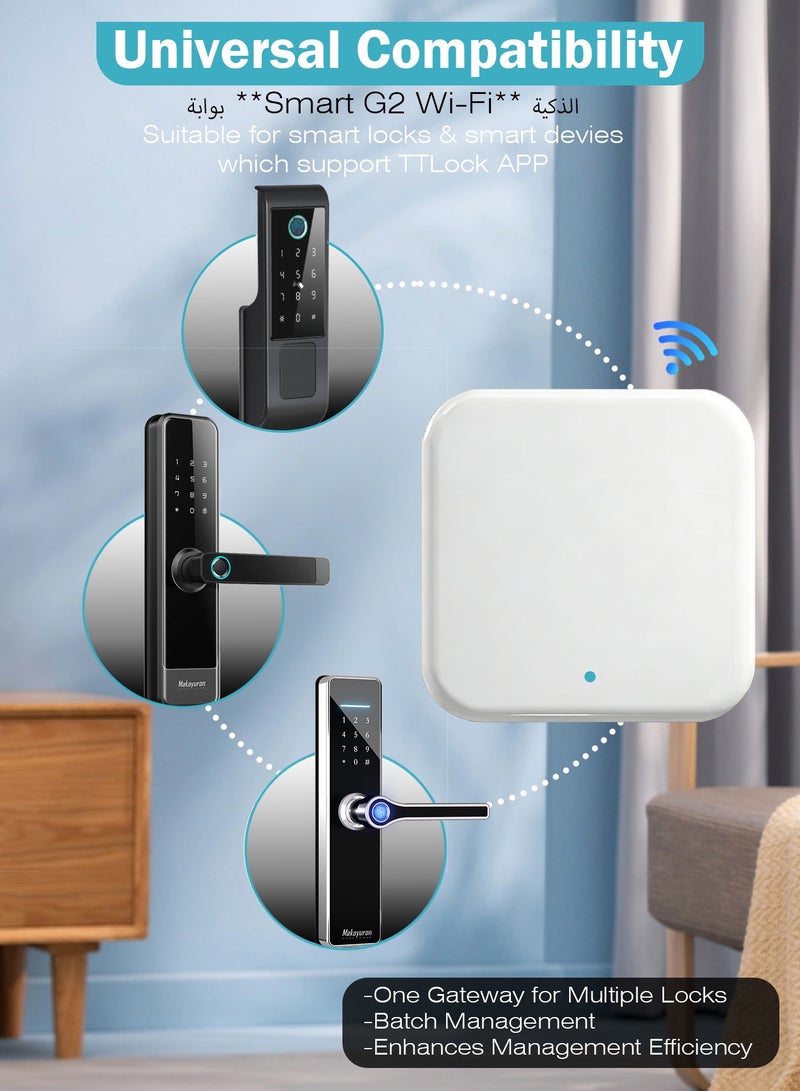 ماكايورون بوابة Makayuron الذكية G2 بتقنية TTLock Wi-Fi، جسر بلوتوث Wi-Fi بتردد 2.4GHz، محور G2 للتحكم والإدارة عن بُعد لأقفال الأبواب الذكية Bluetooth Deadbolt عبر تطبيق TTLock، متوافق مع Alexa وGoogle Home - Image 5
