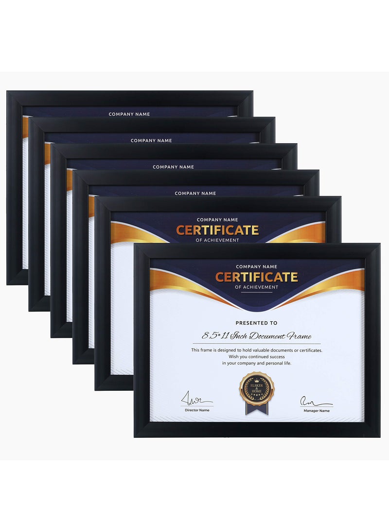 ELSKER&HOME ELSKERHOME 85x11 Picture Frame  Certificate Document Frame 6 Pack with SemiTempered Glass  Black Sturdy Wood Composite Award Diploma Frame  Includes Hanging Hardware and Desktop Easel 