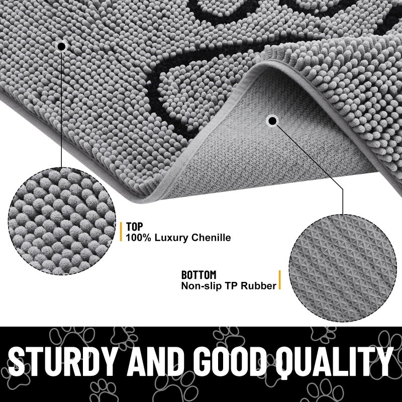 Smiry Dog Door Mat for Muddy Paws, Absorbent Dirt Trapper Non Slip Quick Dry Washable Chenille Mat for Mud Dogs, Entry Rug for Indoor and Outdoor (30x20 Inches, Grey and Black) - Image 3