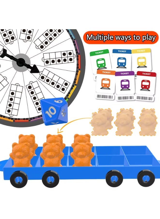 Ten-Frame Train Math Montessori Toy, Educational Counting Toy with 60 Bears, Dice, Ticket Cards, Turntable, Number Blocks, STEM Toy for Preschool, Kindergarten Kids  - Image 5