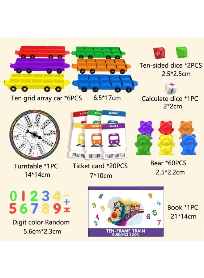 Ten-Frame Train Math Montessori Toy, Educational Counting Toy with 60 Bears, Dice, Ticket Cards, Turntable, Number Blocks, STEM Toy for Preschool, Kindergarten Kids  - Image 2