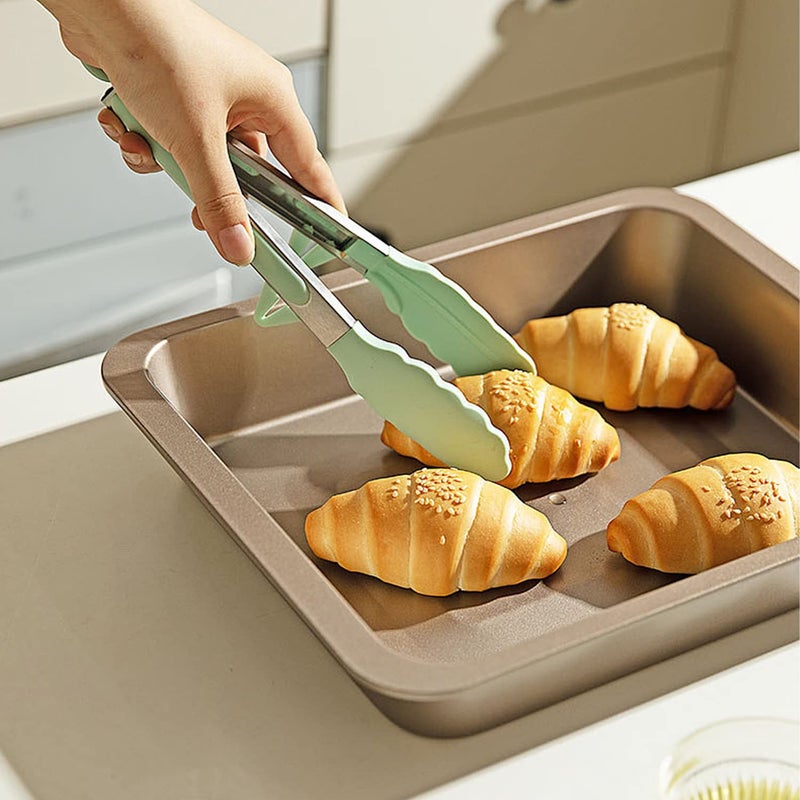 Agabani 3 Pack Green Silicone Kitchen Cooking Tongs Set Stainless Steel Nonstick Food Tong with BPA Free Silicone Tips for Serving Pasta Spaghetti Steak Pie Pizza Salad Vegetable Fruit Grilling BBQ - Image 4