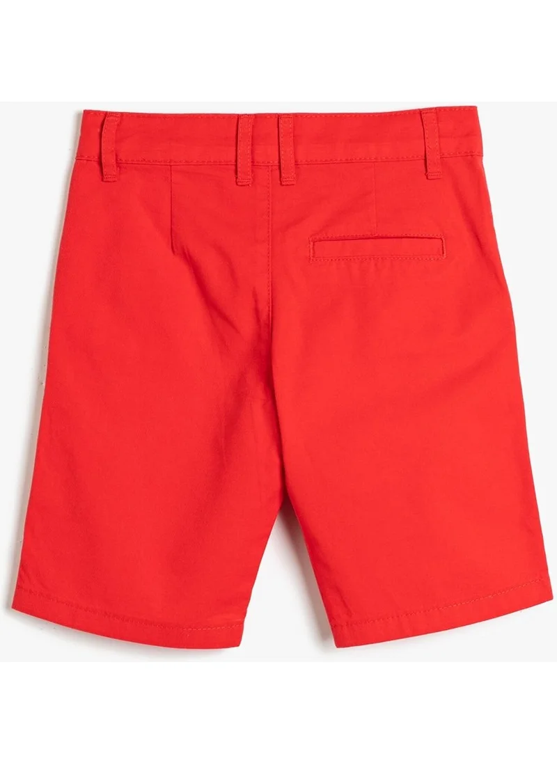 KOTON Bermuda Shorts Basic Chino Pocket Cotton Adjustable Elastic Waist