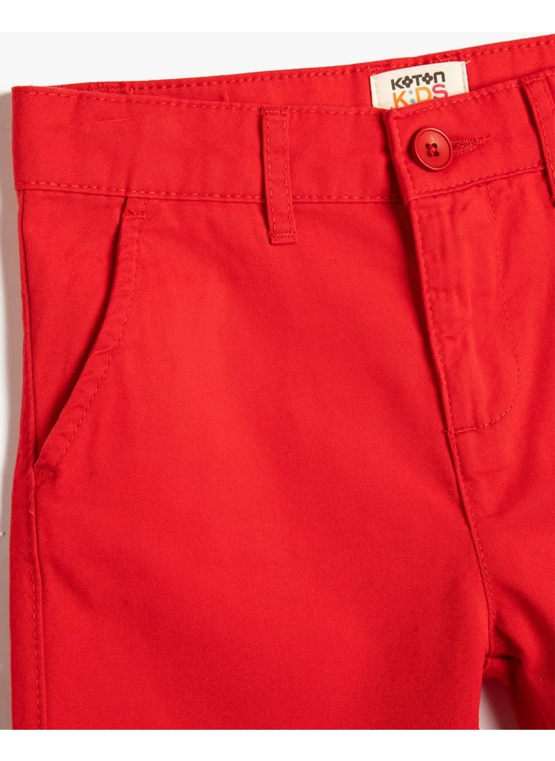 KOTON Bermuda Shorts Basic Chino Pocket Cotton Adjustable Elastic Waist