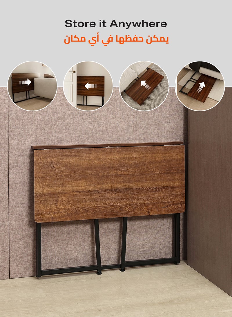 لوازم طاولة قابلة للطي بسطح خشبي قوي وإطار حديدي - مكتب منزلي متعدد الاستخدامات وموفر للمساحة ومناسب للحرف اليدوية والدراسة والعمل بحجم 90 × 45 × 73 سم، بني (لا تحتاج إلى تجميع) - Image 4