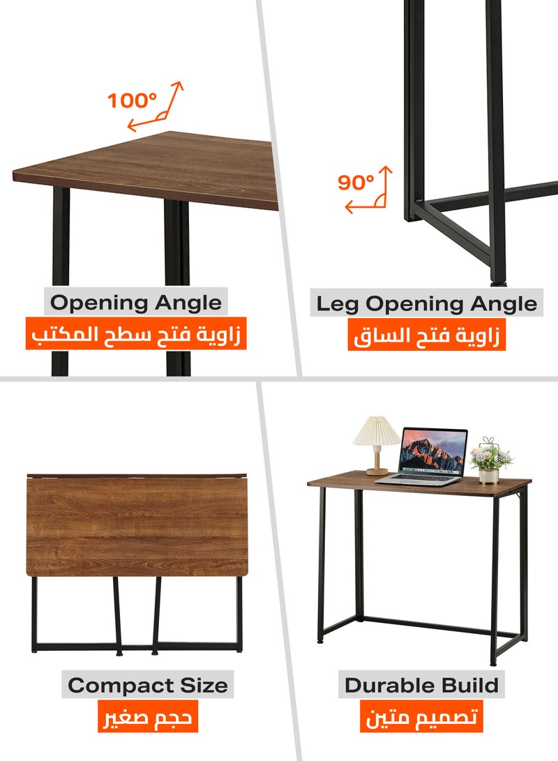 لوازم طاولة قابلة للطي بسطح خشبي قوي وإطار حديدي - مكتب منزلي متعدد الاستخدامات وموفر للمساحة ومناسب للحرف اليدوية والدراسة والعمل بحجم 90 × 45 × 73 سم، بني (لا تحتاج إلى تجميع) - Image 3