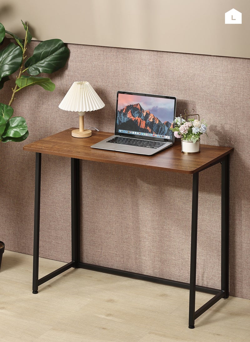 لوازم طاولة قابلة للطي بسطح خشبي قوي وإطار حديدي - مكتب منزلي متعدد الاستخدامات وموفر للمساحة ومناسب للحرف اليدوية والدراسة والعمل بحجم 90 × 45 × 73 سم، بني (لا تحتاج إلى تجميع) - Image 5