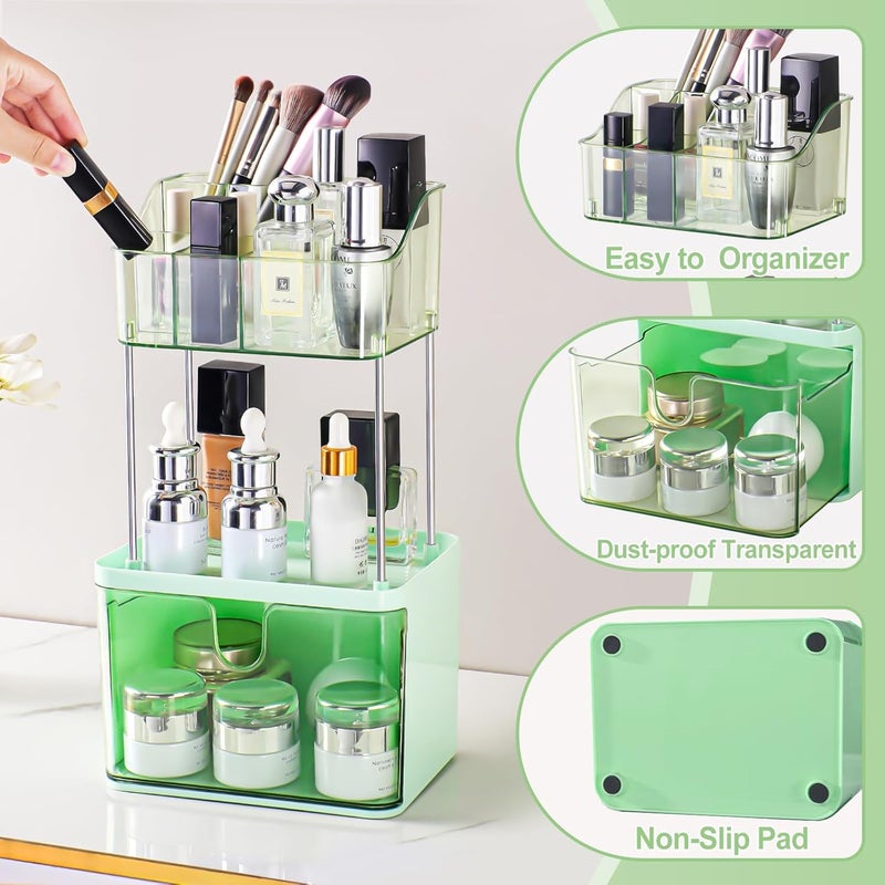 Dravina 3-Tier Makeup Organizer Storage Box | Vanity Tray for Cosmetics, Skincare Organizers, Stationery & Countertop Storage | Bathroom & Dressing Table Organizer, Ideal Gift for Women, Green, 35cm - Image 3