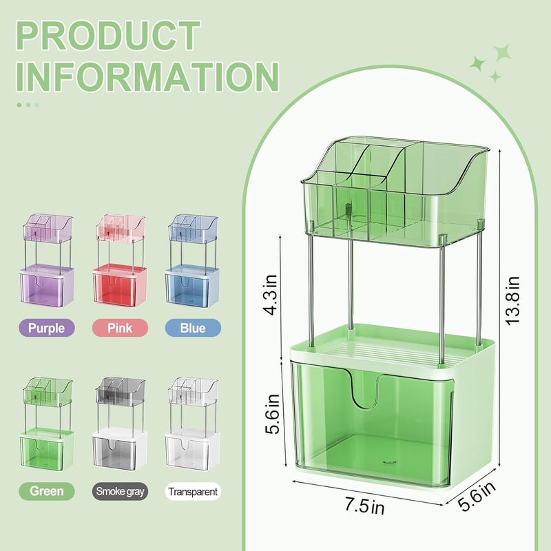 Dravina 3-Tier Makeup Organizer Storage Box | Vanity Tray for Cosmetics, Skincare Organizers, Stationery & Countertop Storage | Bathroom & Dressing Table Organizer, Ideal Gift for Women, Green, 35cm - Image 2