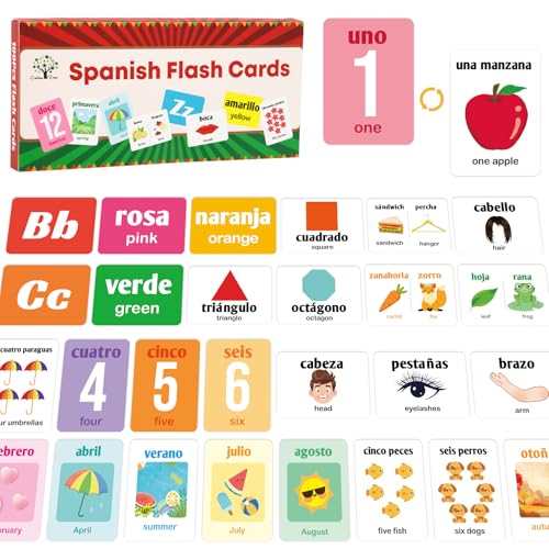Ceiba Tree Spanish Flash Cards 100 English to Spanish Bilingual Flashcards Espaol Vocabulary Alphabet Number Colors Educational Learning Toys for Kids Adult Beginners Toddlers Grade School Classroom - Image 1